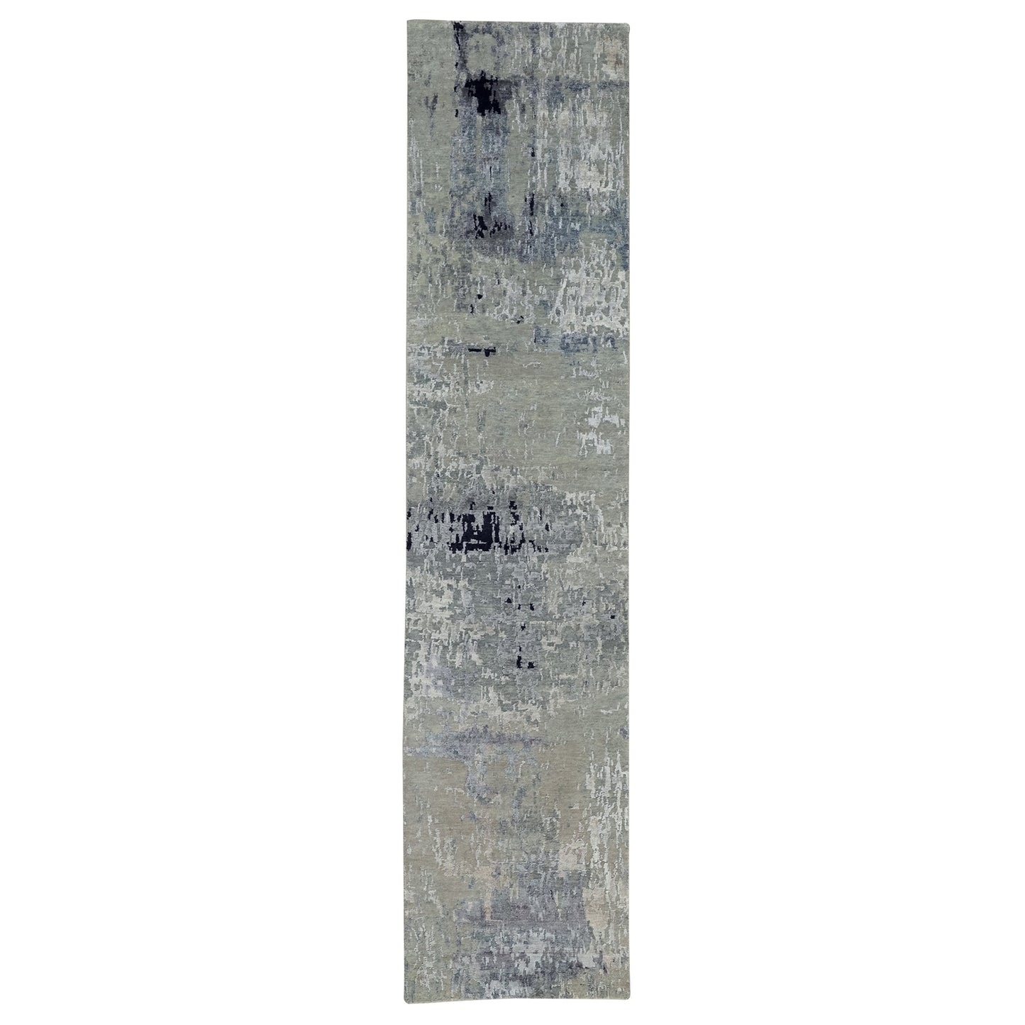 2'9"X12' Silver Blue Wool & Silk Modern Abstract Design Runner Rug