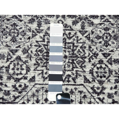 2'7"X12' White Mamluk Dynasty Design Undyed Wool Hand Knotted Runner Rug