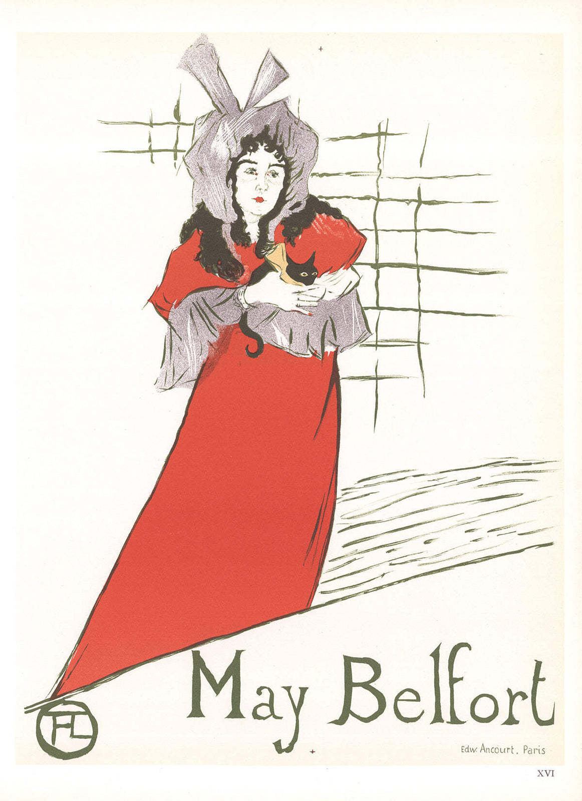 HENRI DE TOULOUSE-LAUTREC May Belfort 14.5" x 10.5" Lithograph 1966 Art Nouveau