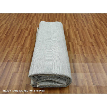 9'X12'1" Battleship Gray Wool And Silk Hand Knotted Grass Design Rug