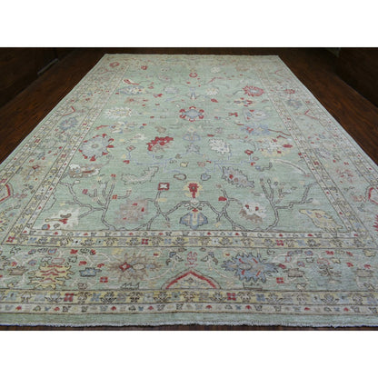 11'9"X17'3" Angora Oushak Soft Wool Hand Knotted Soft Green Oversized Rug