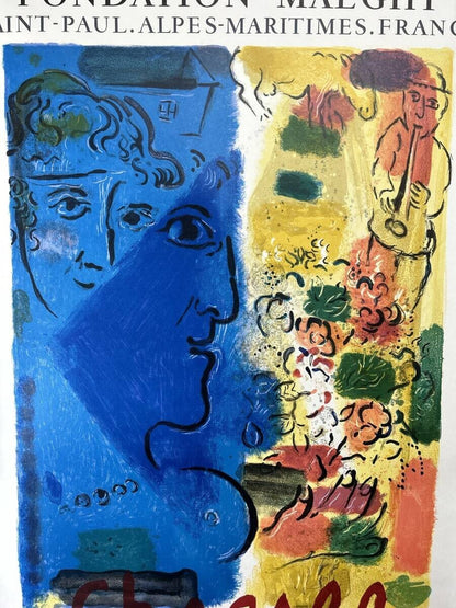 Used Condition - Marc Chagall Blue Profile Lithograph Poster
