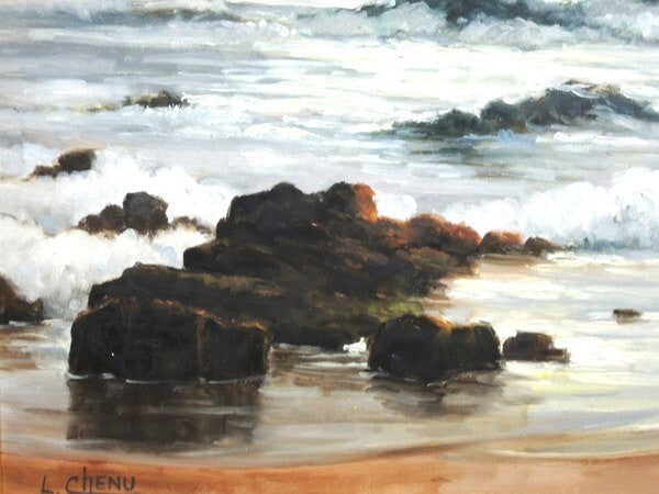 Framed Lucien Chenu Oil Painting Seascape Waves Signed French Art 12F