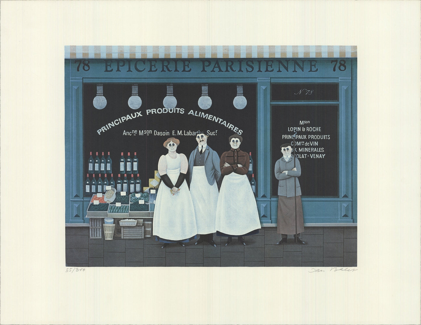 Jan Balet Epicerie Parisienne Signed " Lithograph Folk Art