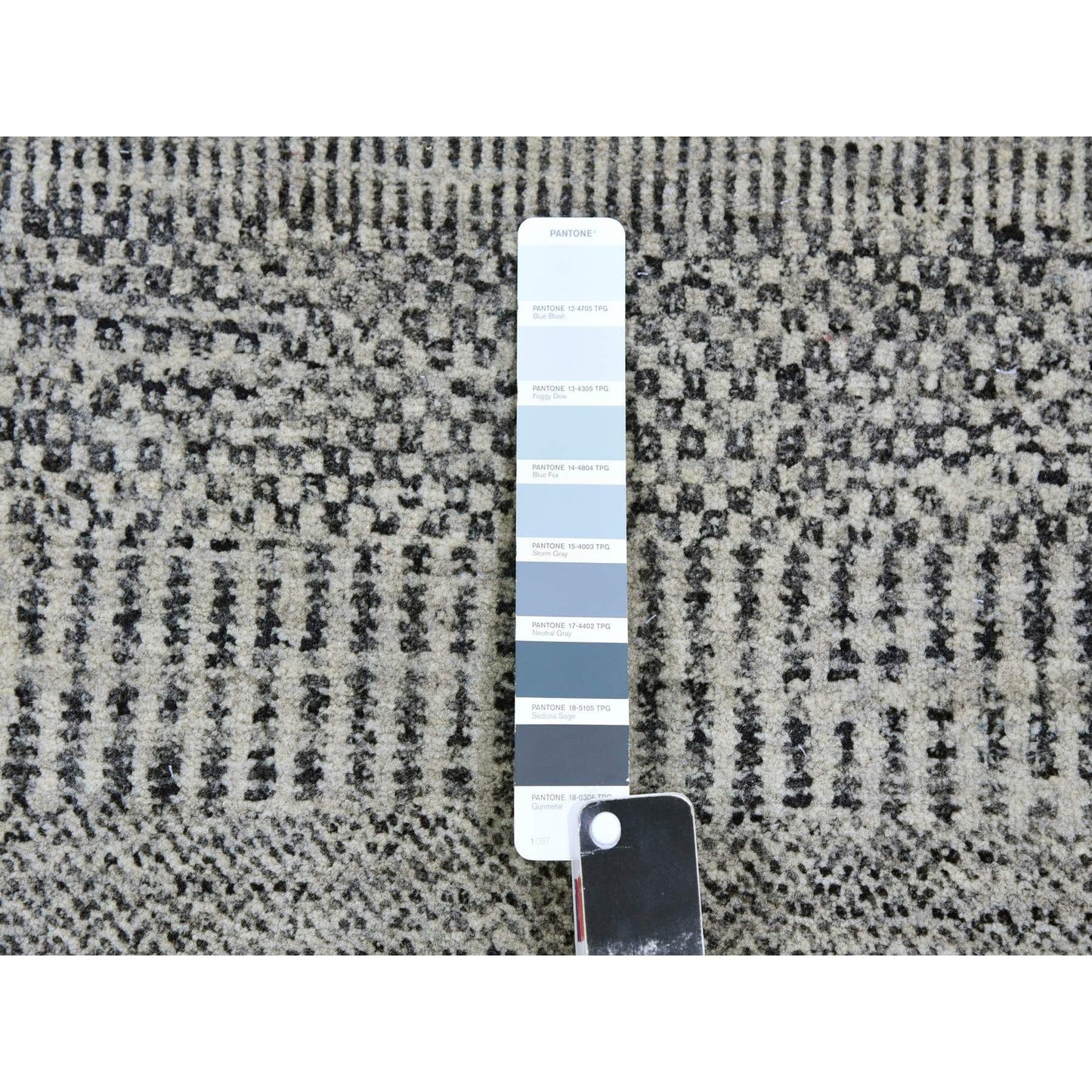 Rug 10'x10' Sea Gray Hand Knotted Round Pure Undyed Wool Grass Design