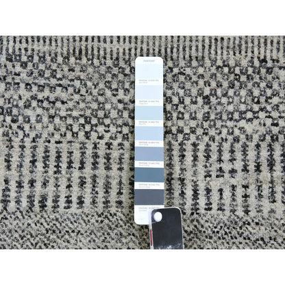 Rug 10'x10' Sea Gray Hand Knotted Round Pure Undyed Wool Grass Design