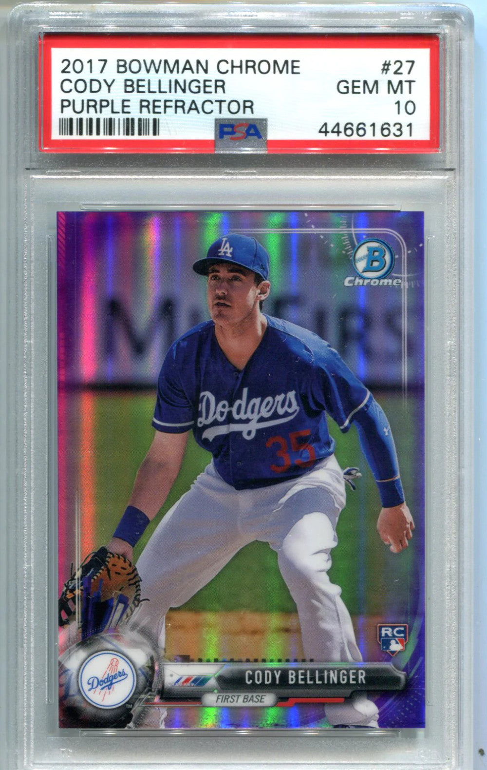 Cody Bellinger 2017 Bowman Chrome #27 Purple Refractor /250 (Psa 10)