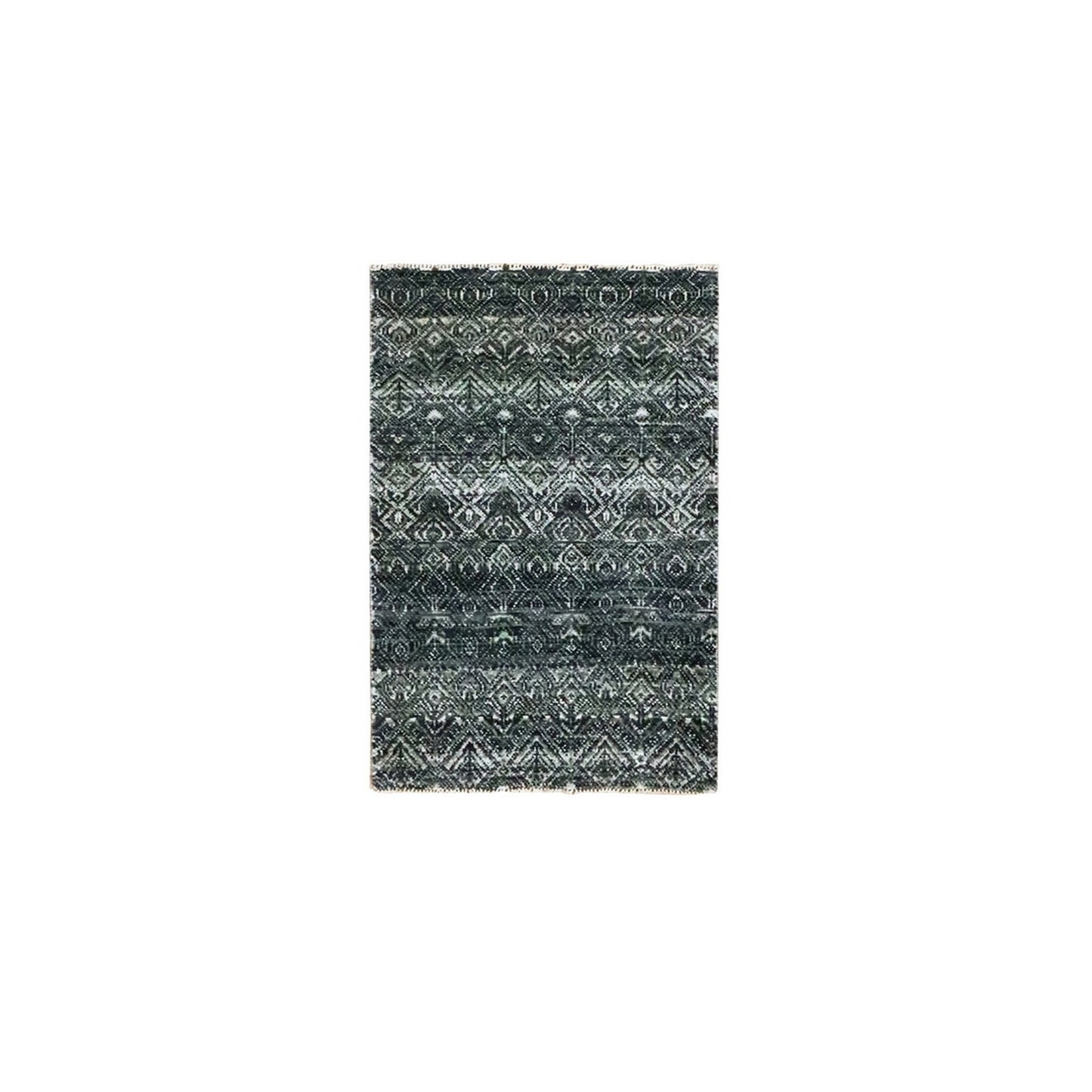 2'X3' Gray Kohinoor With Repetitive Design Hand Knotted Pure Wool Mat Rug