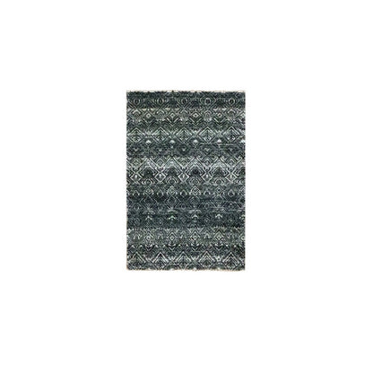 2'X3' Gray Kohinoor With Repetitive Design Hand Knotted Pure Wool Mat Rug