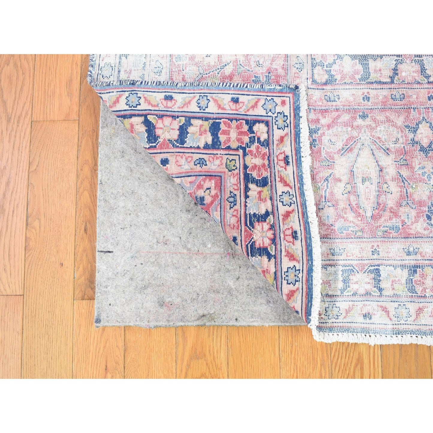 10'X12'10" Blue Vintage Farsian Karman Worn Wool Hand Knotted Rug