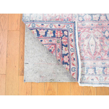 10'X12'10" Blue Vintage Farsian Karman Worn Wool Hand Knotted Rug