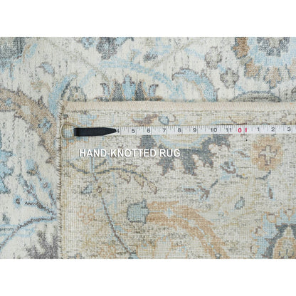 2'6"X20' Ivory Sickle Leaf Design Silk/Wool Hand Knotted Xl Runner Rug