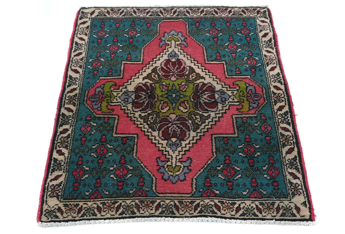 1'11 X 2'8 ft Semi-Antique Distressed Oriental Rug Muted Floral Design Carpet