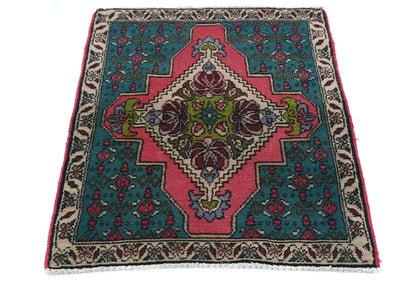 1'11 X 2'8 ft Semi-Antique Distressed Oriental Rug Muted Floral Design Carpet