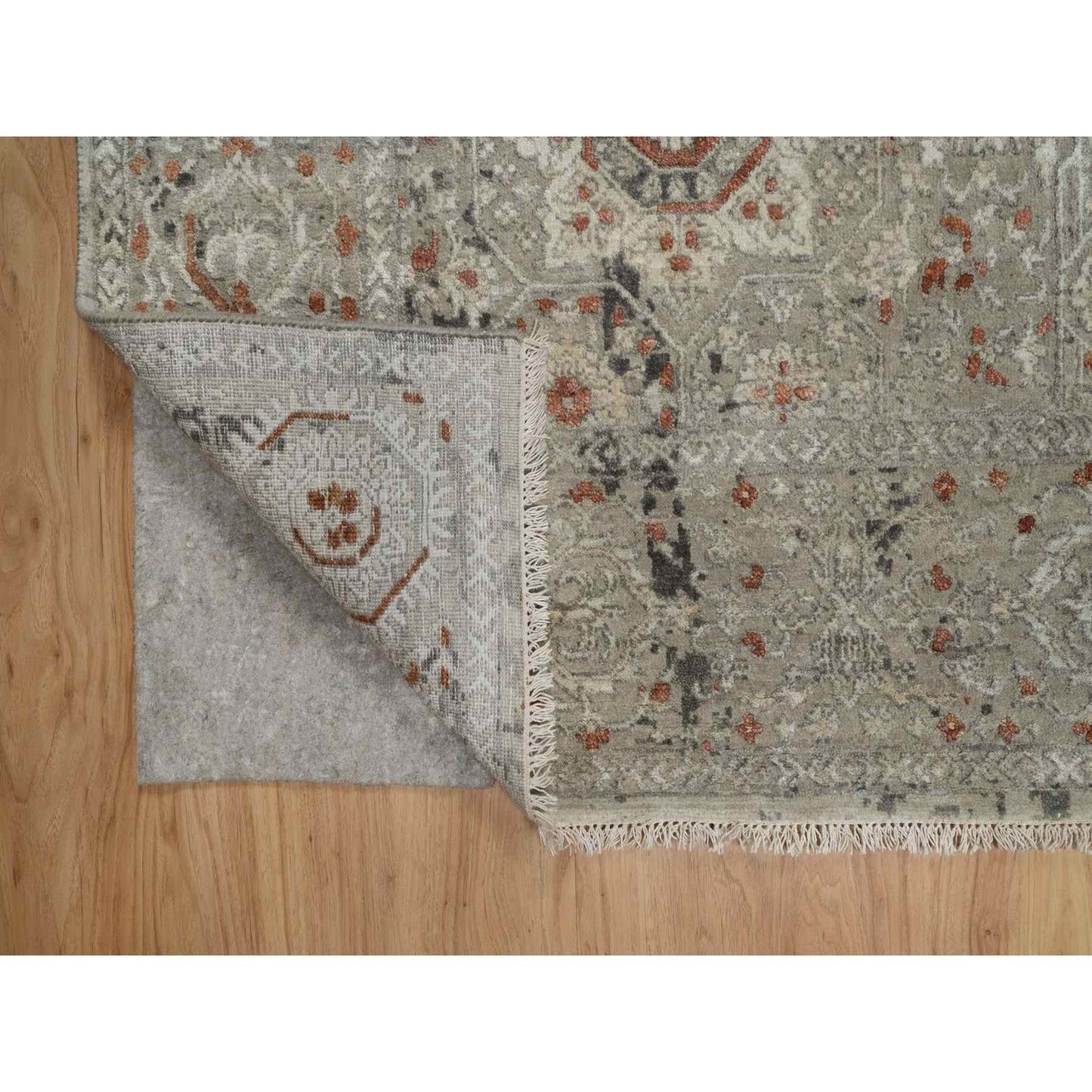 7'9"X10' Gray Broken And Erased Mamluk Design Hand Knotted 100% Wool Rug