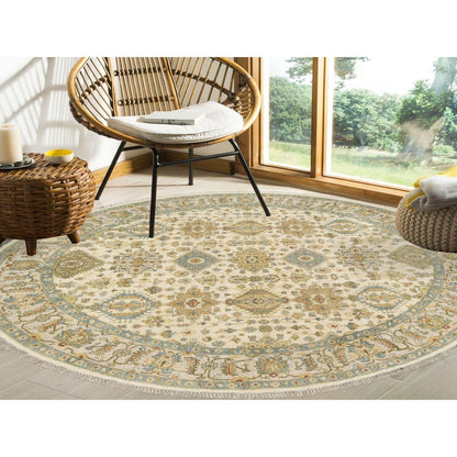 8'10"X8'10" Ivory Hand Knotted Karjihooz Design Wool Round Rug