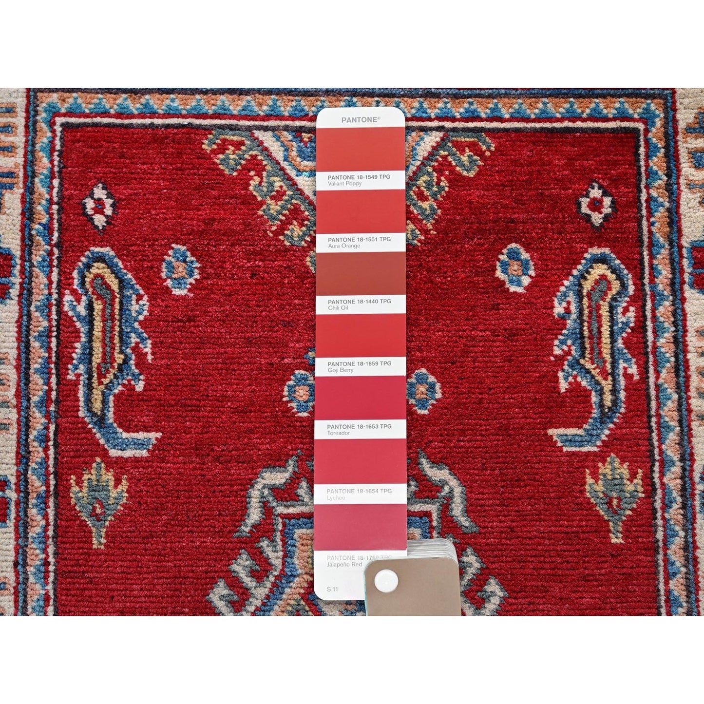 2'1"X3'1" Red Kazak With Medallion Design Hand Knotted Soft Wool Sample Rug