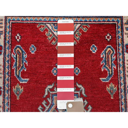 2'1"X3'1" Red Kazak With Medallion Design Hand Knotted Soft Wool Sample Rug