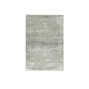 2'X3' Cedar Brown Hand Knotted Wool With Silk Modern Grass Design Mat Rug