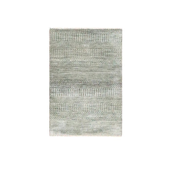 2'X3' Cedar Brown Hand Knotted Wool With Silk Modern Grass Design Mat Rug