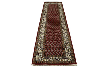 Hand-Knotted Wool Oriental Runner Rug Red Allover