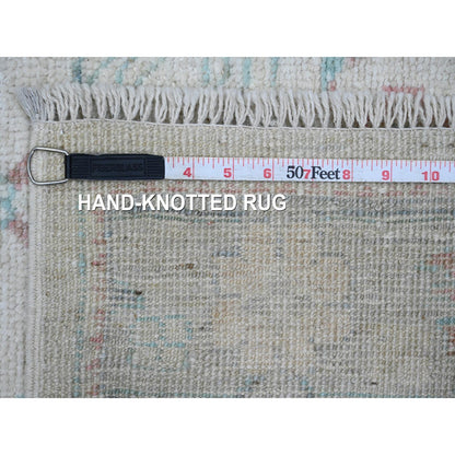 2'10"X11'7" White Hand Knotted Angora Oushak Leaf Design Wool Runner Rug