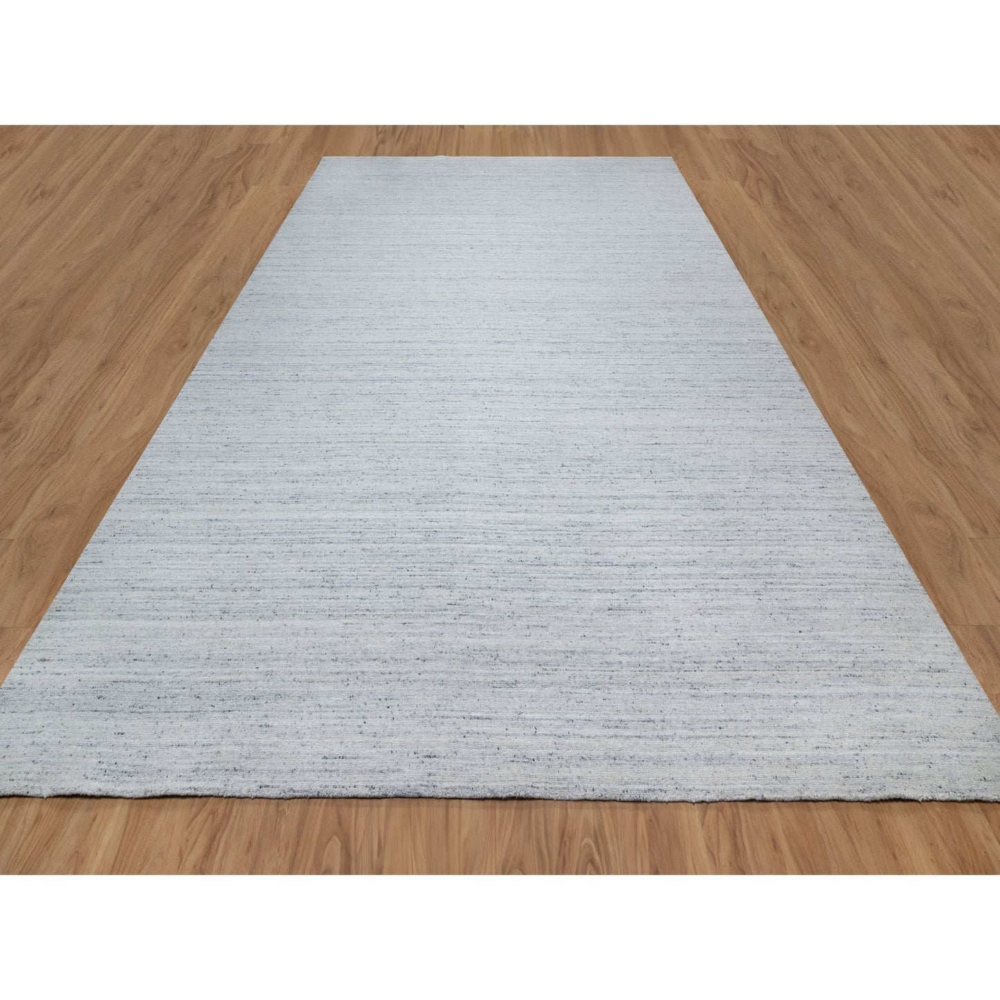 10'X13'10' Frost Gray Modern Striae Design Soft Wool Hand Loomed Rug
