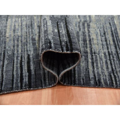 8'X8'4" Gray And Black Hand Knotted Modern Ombre Design Wool Square Rug