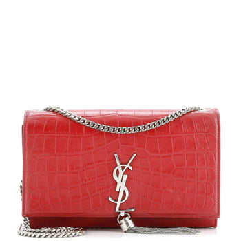 Saint Laurent Classic Monogram Tassel Crossbody Bag Crocodile Embossed Leather