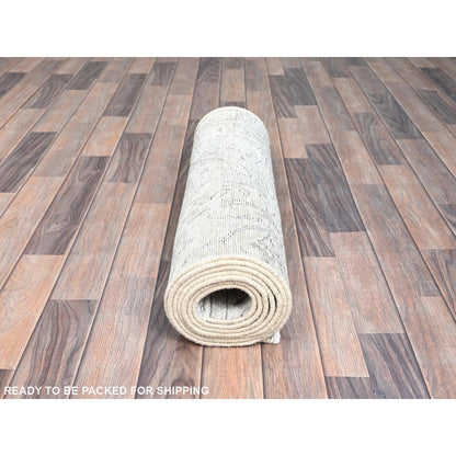 2'6"X10' White Fragment Old Tebraz Hand Knotted Worn Pure Wool Runner Rug