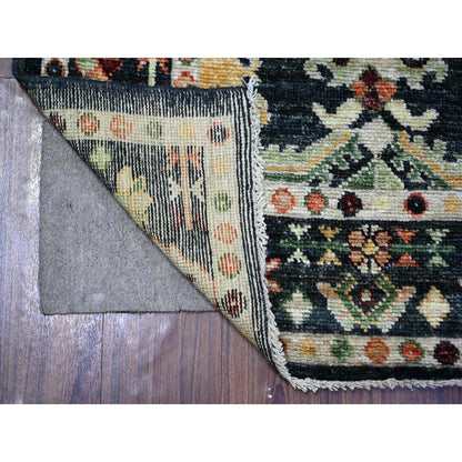 4'3"X9'7" Black Velevty Wool Angora Oushak Hand Knotted Wide Runner Rug