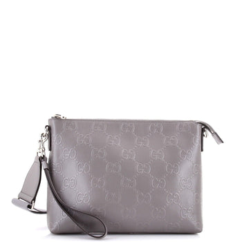 Gucci Convertible Messenger Bag Gg Embossed Perforated Leather Medium