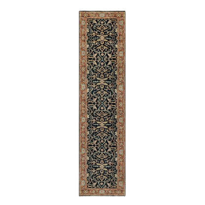 2'6"X10'1" Blue Hand Knotted Heris Re-Creation Wool Runner Oriental Rug