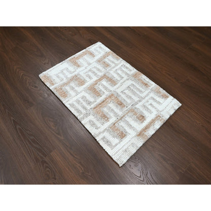 2'1"X3' Ivory Minimalist Swedish Design Flat Weave Hand Knotted Wool Rug