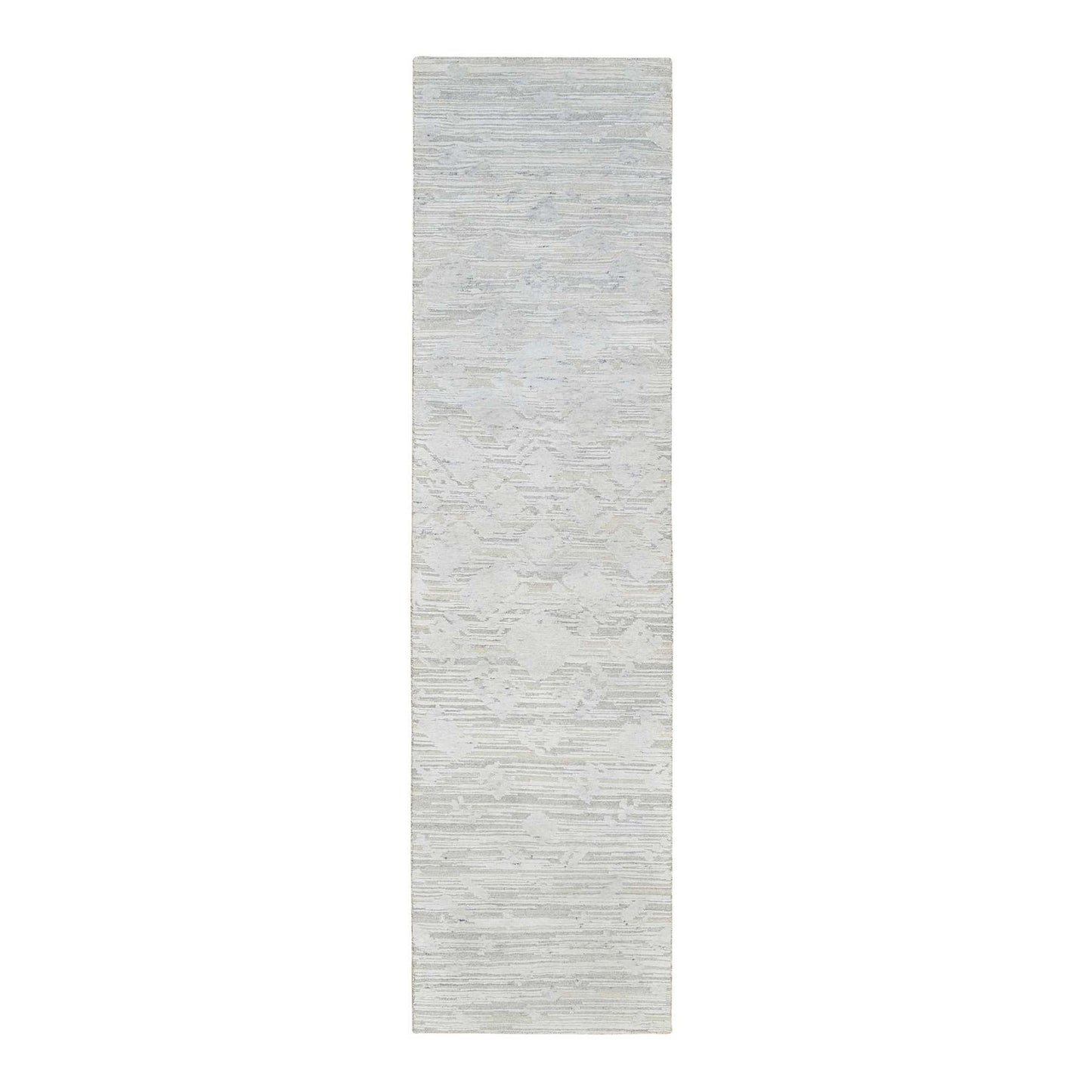 2'6"X9'9" Gray Modern Hand Knotted Hand Spun Natural Wool Runner Rug