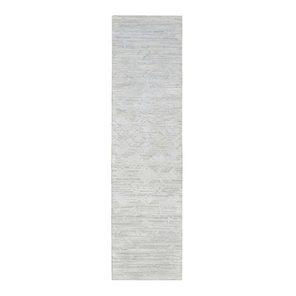 2'6"X9'9" Gray Modern Hand Knotted Hand Spun Natural Wool Runner Rug
