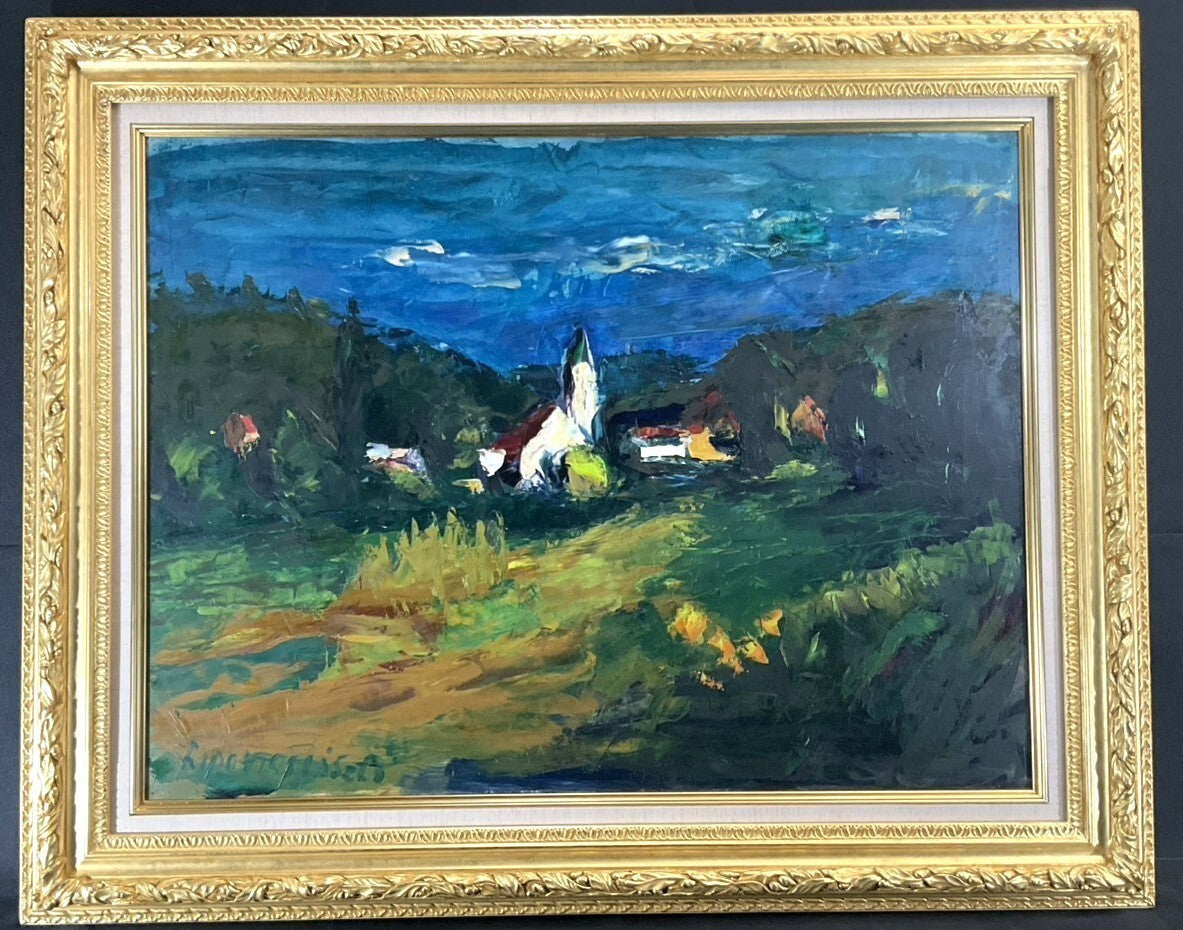 Laszlo Lidovitch The White Church Original Oil Painting Landscape Hungary