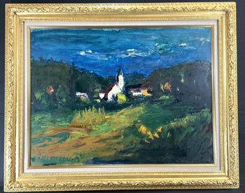 Laszlo Lidovitch The White Church Original Oil Painting Landscape Hungary