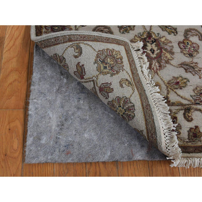 2'7"X16' Bone White Wool And Silk Rajasthan Hand Knotted Xl Runner Rug