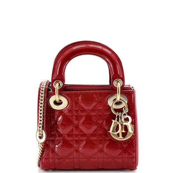 Christian Dior Lady Dior Chain Bag Cannage Quilt Patent Mini