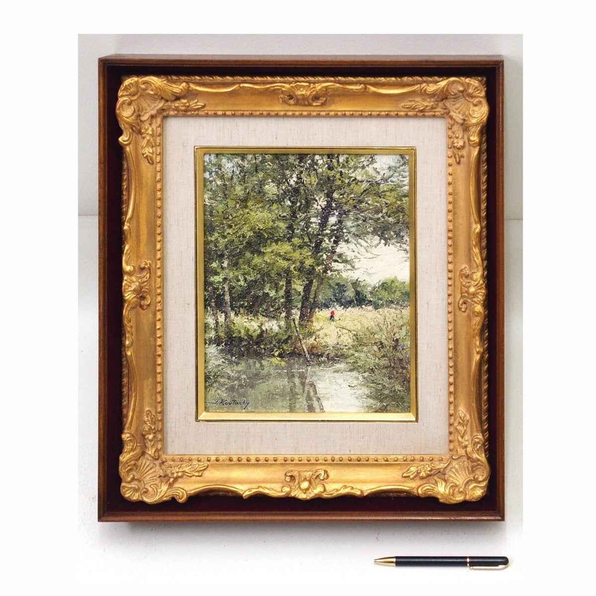 Impressionism Joseph Koutachy Oil Painting "Forest Pond" Signed Landscape France