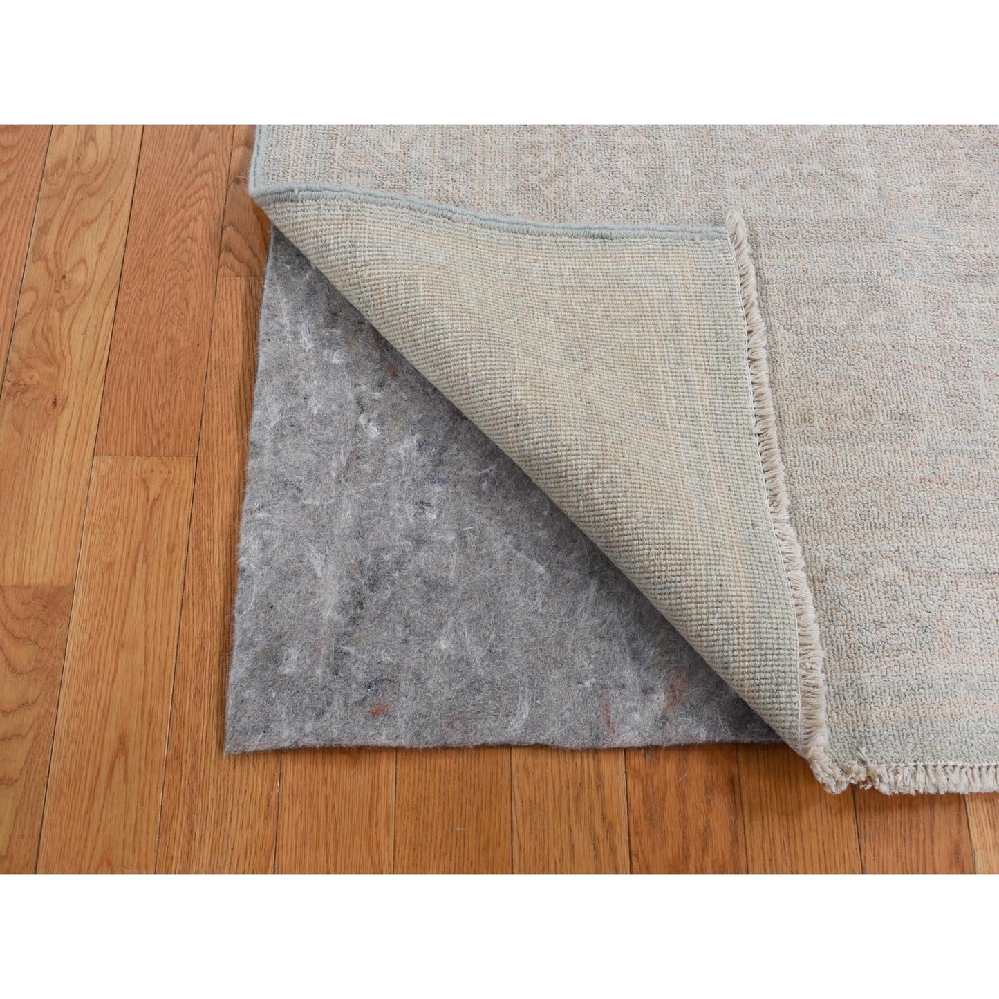 4'X6' Beige Hand Knotted Washed Out Khotan Design Pure Wool Rug