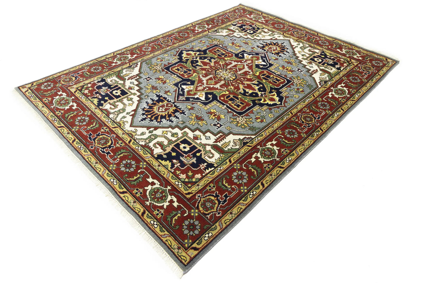 Hand-Knotted Large Gray Floral Heriz Serapi Wool