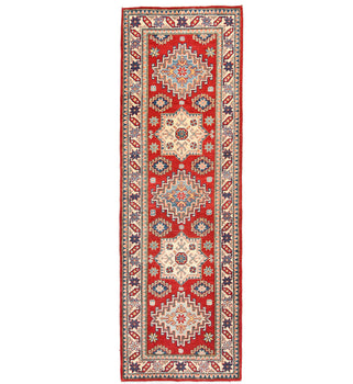 Kazak Oriental Runner Rug Red Tribal Geometric