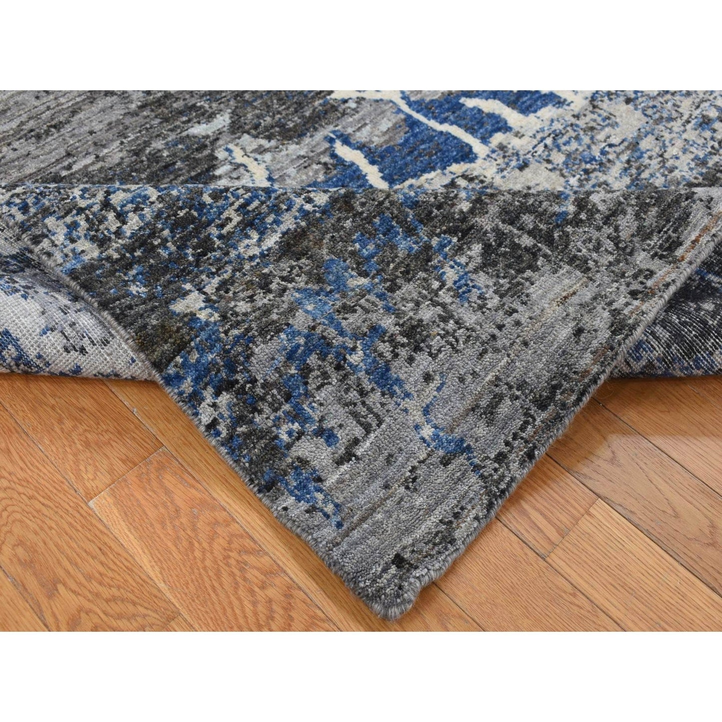 8'1"X10'1" Gray Broken Flower Design Pure Wool Hand Knotted Rug