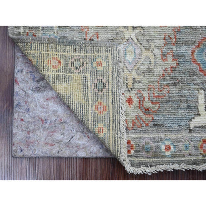 2'1"X3'5" Gray Hand Knotted Angora Oushak Leaf Design Pure Wool Mat Rug