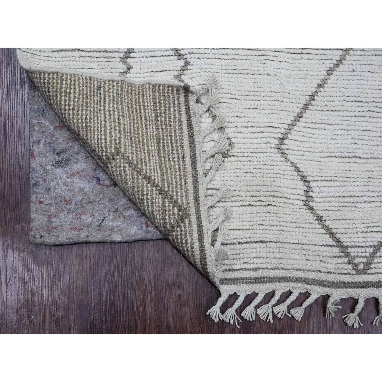 3'3"X15'5" White Geometric Moroccan Weave Wool Hand Knotted Runner Rug