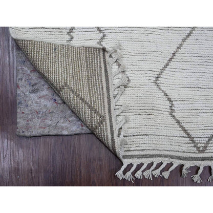 3'3"X15'5" White Geometric Moroccan Weave Wool Hand Knotted Runner Rug