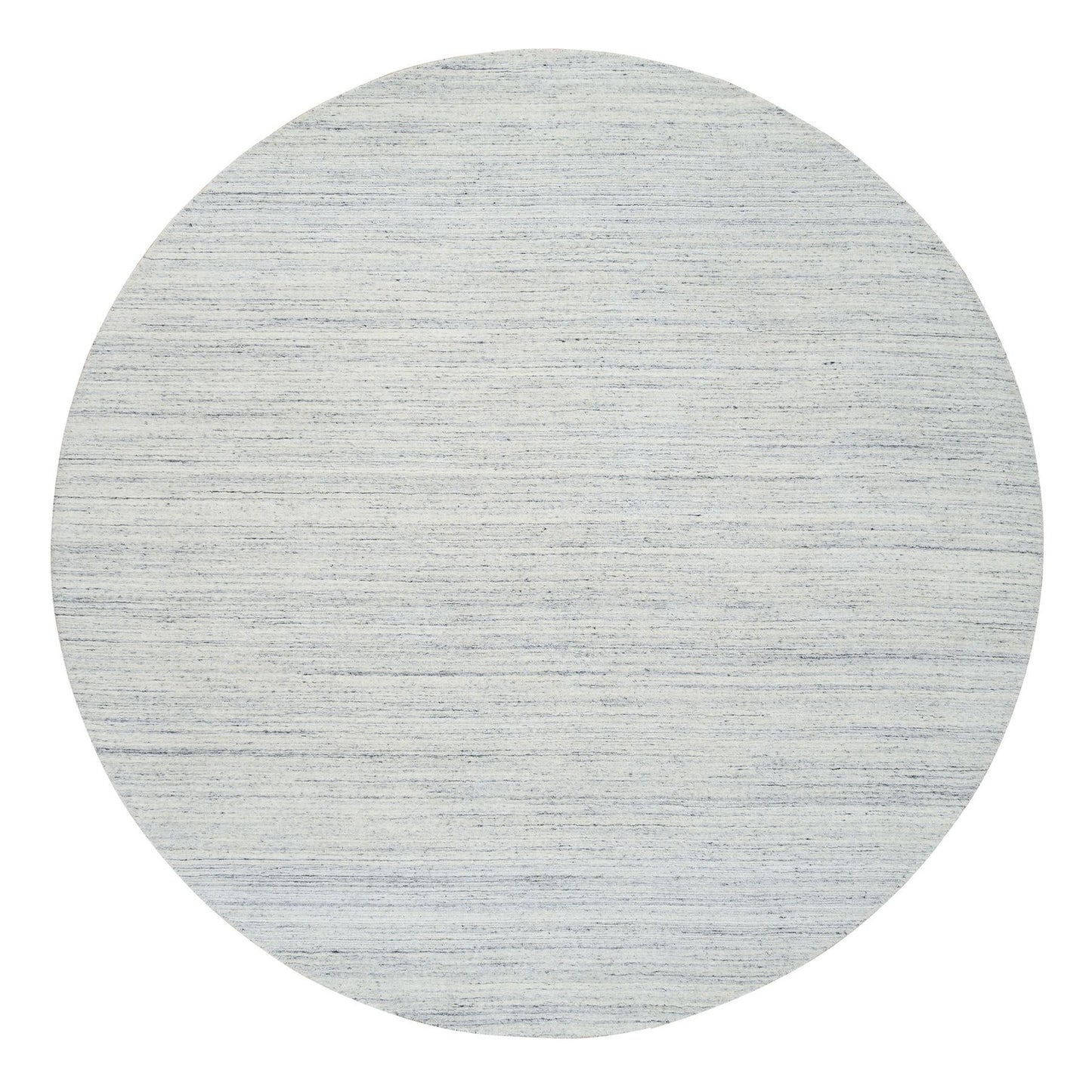 10'X10' Ivory Hand Loomed Plain Modern Striae Design Wool Round Rug