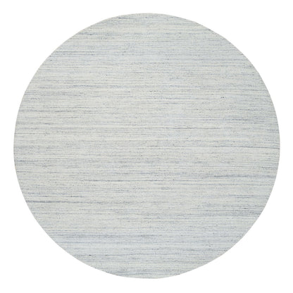 10'X10' Ivory Hand Loomed Plain Modern Striae Design Wool Round Rug